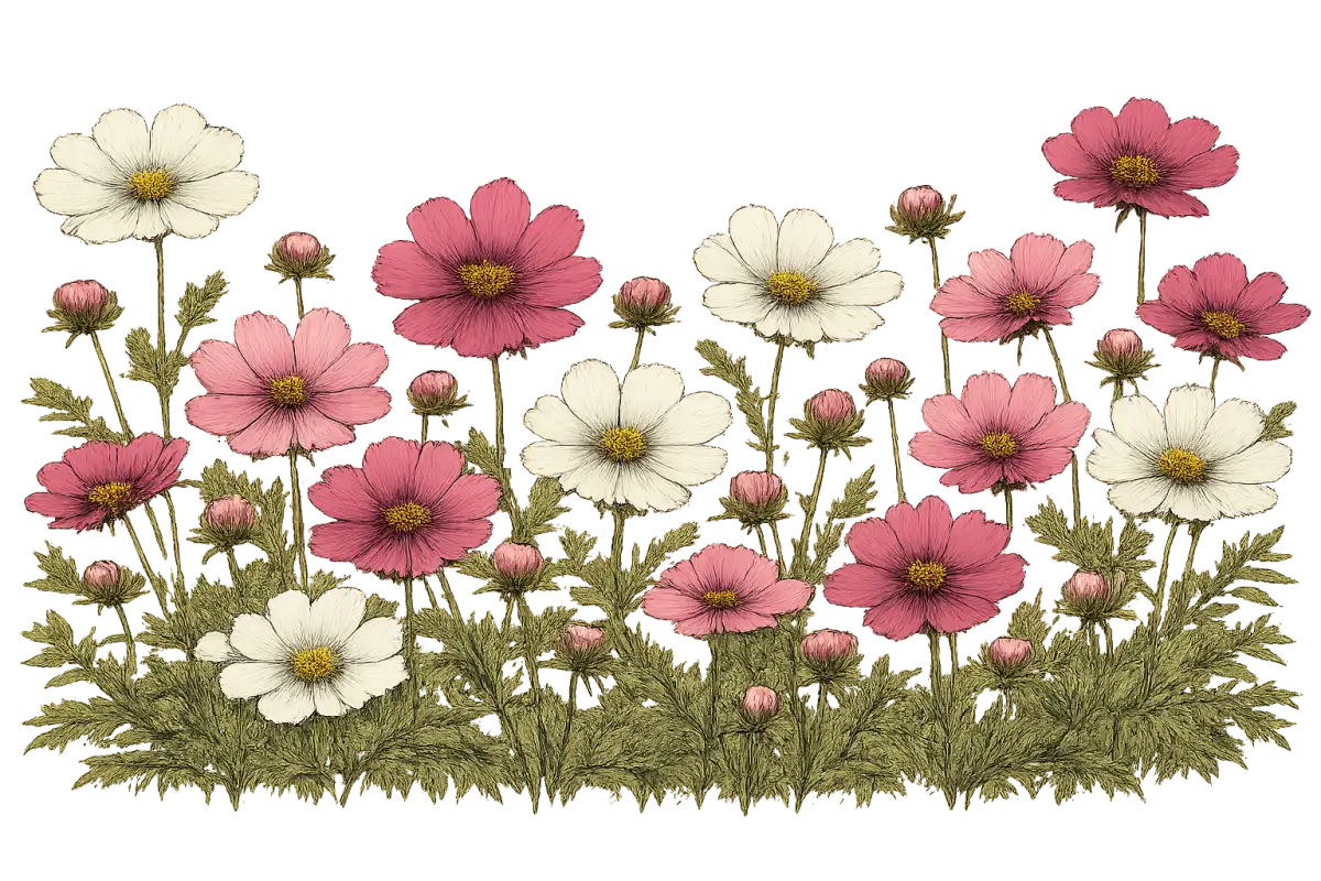 How to grow cosmos — vintage botanical illustration showing the plant in detail