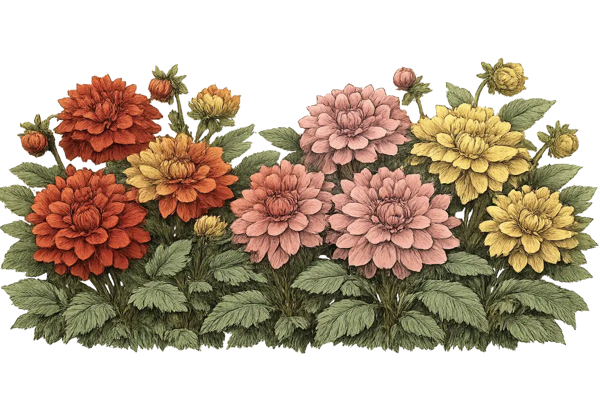 How to grow dahlias — vintage botanical illustration showing the plant in detail