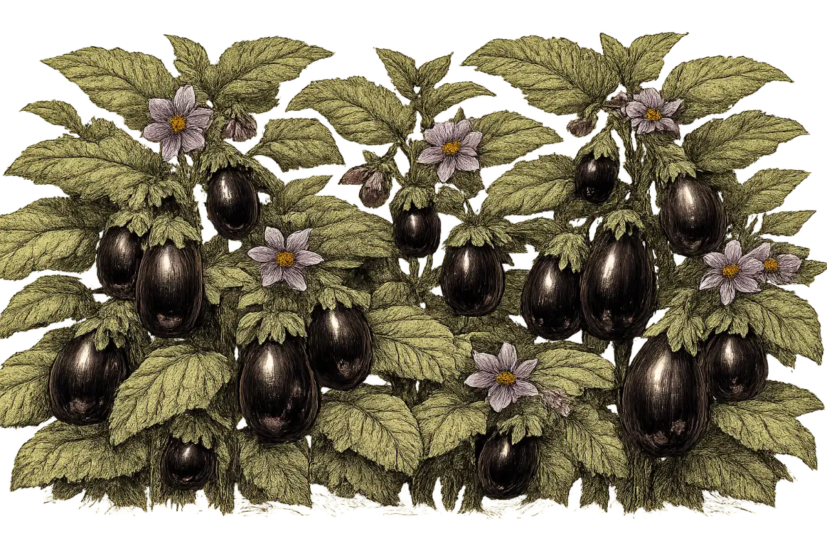 How to grow eggplant — vintage botanical illustration showing the plant in detail